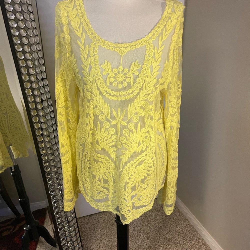 Yellow crochet top or swimsuit cover up